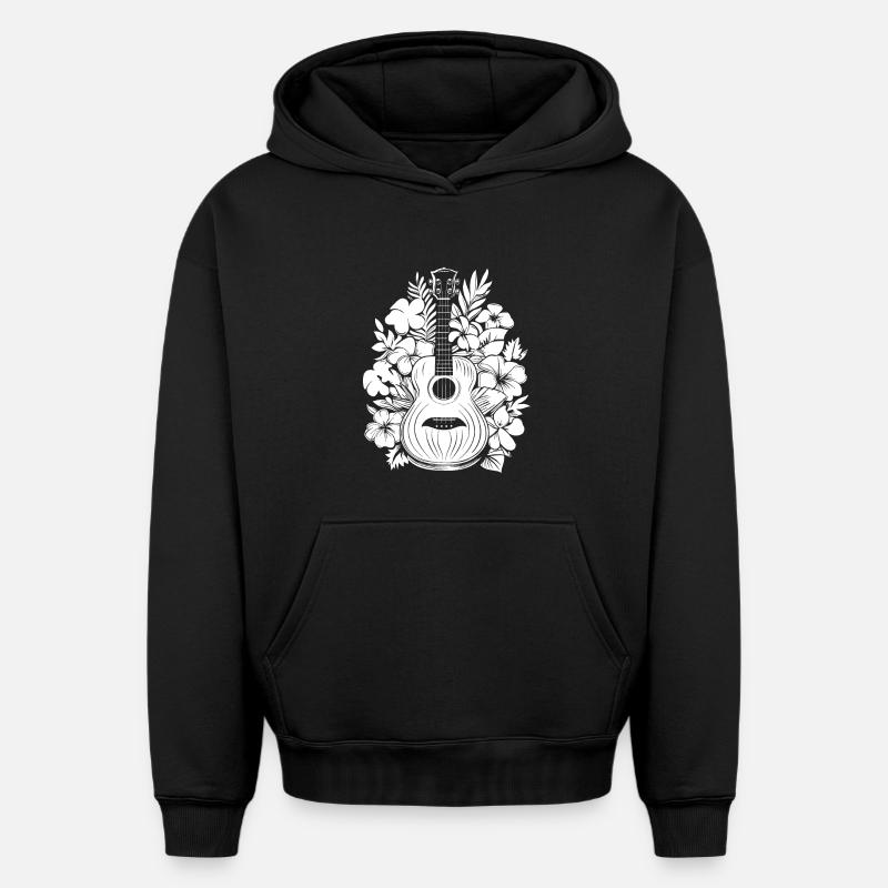 Ukulélé Dessin animé - Sweat à capuche unisexe oversize épais SPREAD - noir