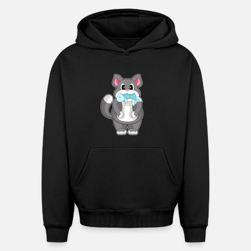 Poisson-chat - Sweat à capuche unisexe oversize épais SPREAD - noir