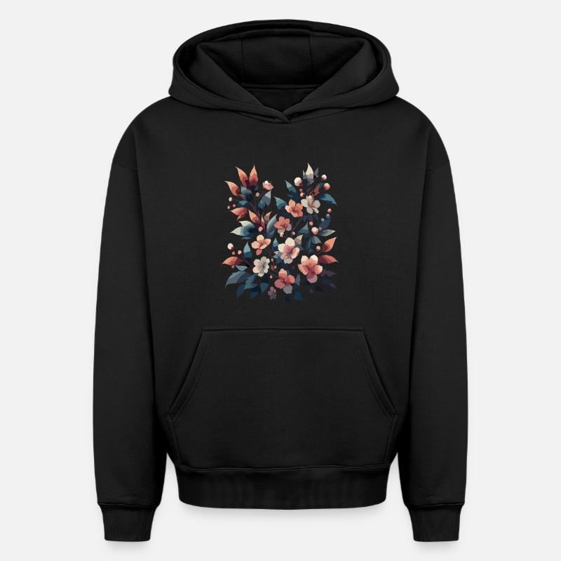 Bouquet Automne Fleurs Feuilles - Sweat à capuche unisexe oversize épais SPREAD - noir