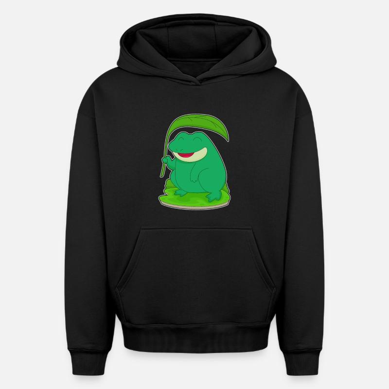 Grenouille avec une feuille comme parasol - Sweat à capuche unisexe oversize épais SPREAD - noir