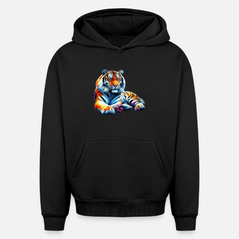 Tigre - Sweat à capuche unisexe oversize épais SPREAD - noir
