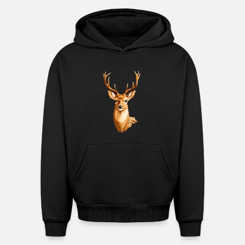 Cerf doré - Sweat à capuche unisexe oversize épais SPREAD - noir