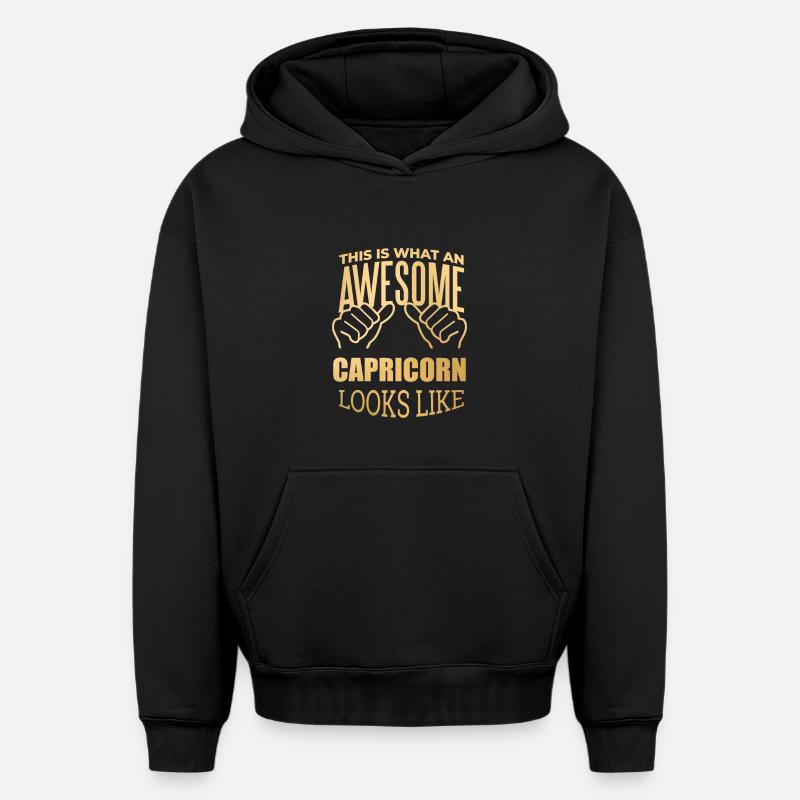 Capricorne - Sweat à capuche unisexe oversize épais SPREAD - noir