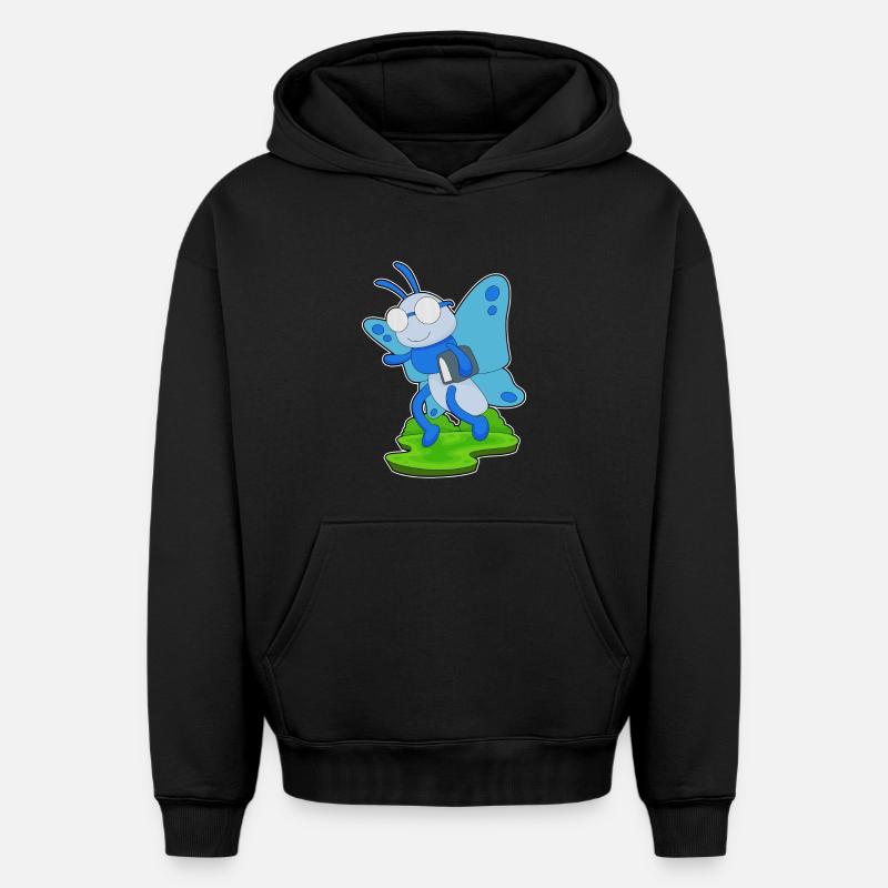 Livre Papillon - Sweat à capuche unisexe oversize épais SPREAD - noir