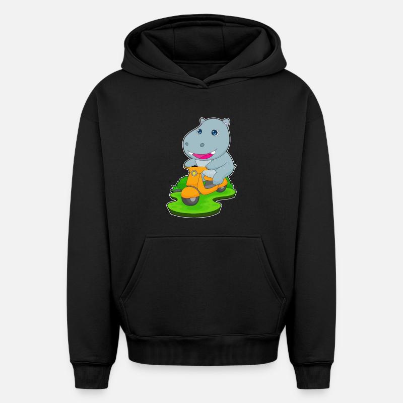 Hippo Scooter - Sweat à capuche unisexe oversize épais SPREAD - noir