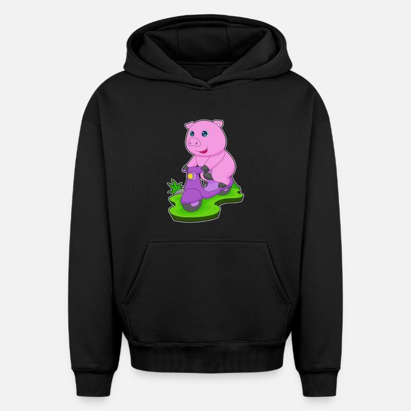 Trottinette Pig - Sweat à capuche unisexe oversize épais SPREAD - noir