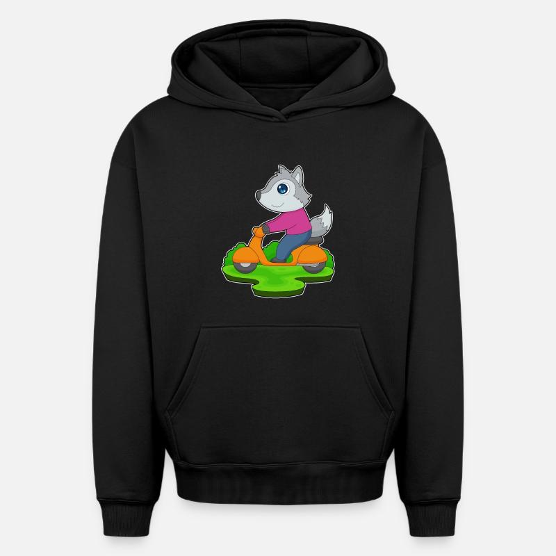 Wolf Motorroller - Oversized Heavyweight Unisex Hoodie - Schwarz