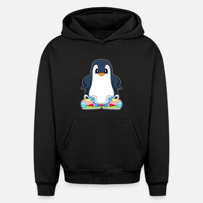 Pingouin Grandes Chaussures - Sweat à capuche unisexe oversize épais SPREAD - noir