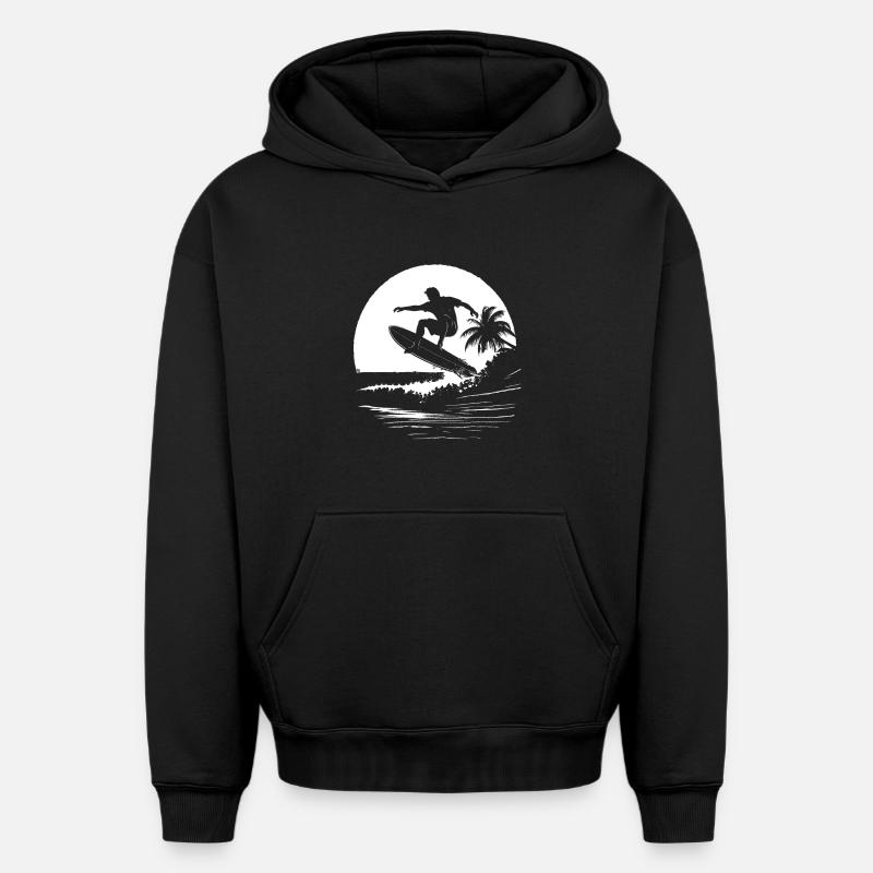 Surfeur - Sweat à capuche unisexe oversize épais SPREAD - noir