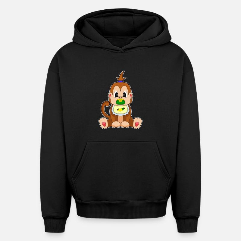 Affe Banane Schnuller Lätzchen - Oversized Heavyweight Unisex Hoodie - Schwarz