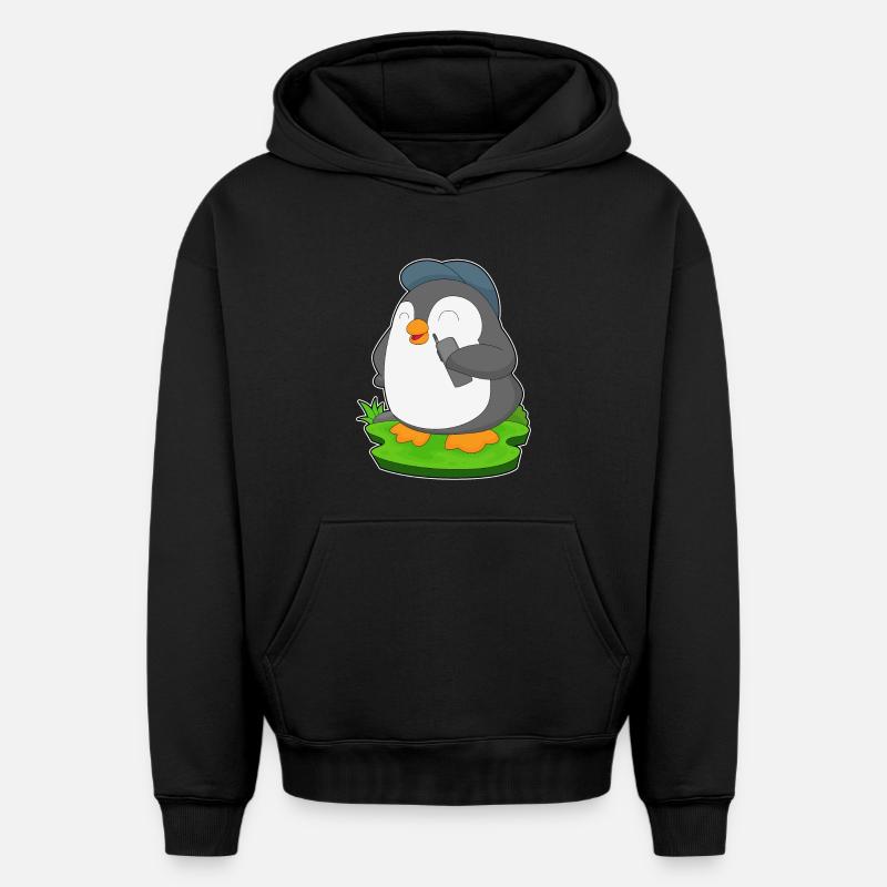 Penguin Microphone - Sweat à capuche unisexe oversize épais SPREAD - noir