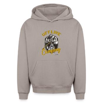 Outdoor - Oversized Heavyweight Unisex Hoodie - Taupe - Vorne - AI Model Female 172 light (172cm) & AI Model Male 185 light (185cm)