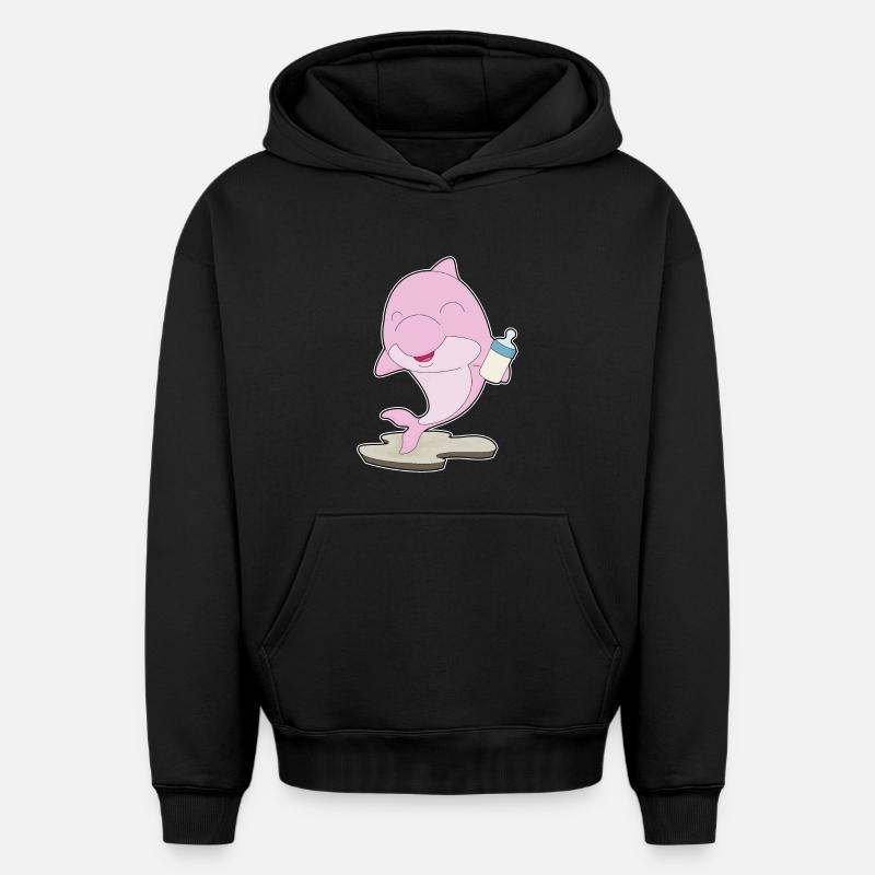 Dauphin Biberon Lait - Sweat à capuche unisexe oversize épais SPREAD - noir