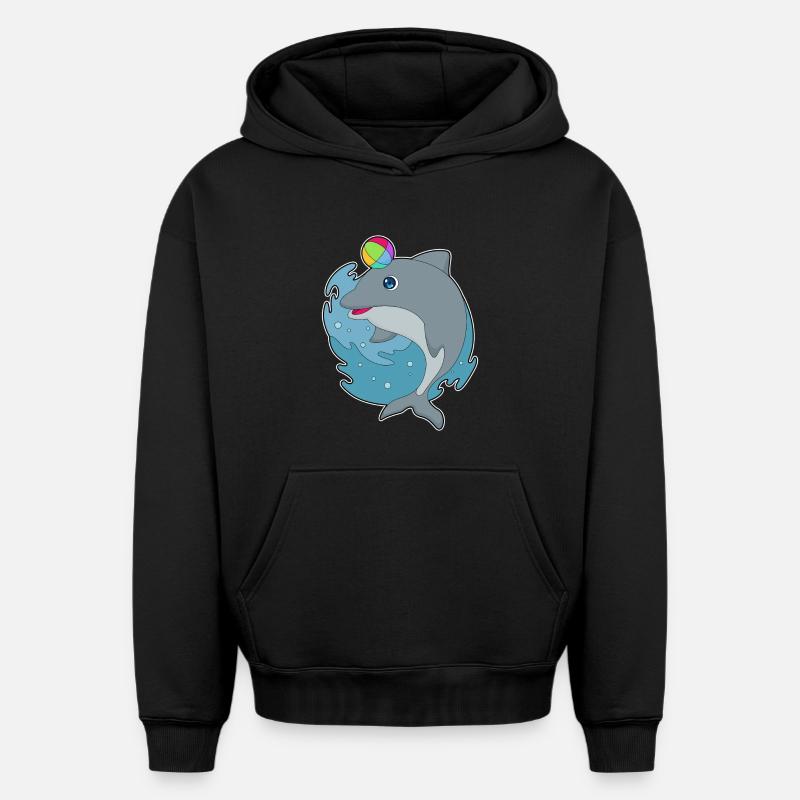 Water-polo Dolphin - Sweat à capuche unisexe oversize épais SPREAD - noir