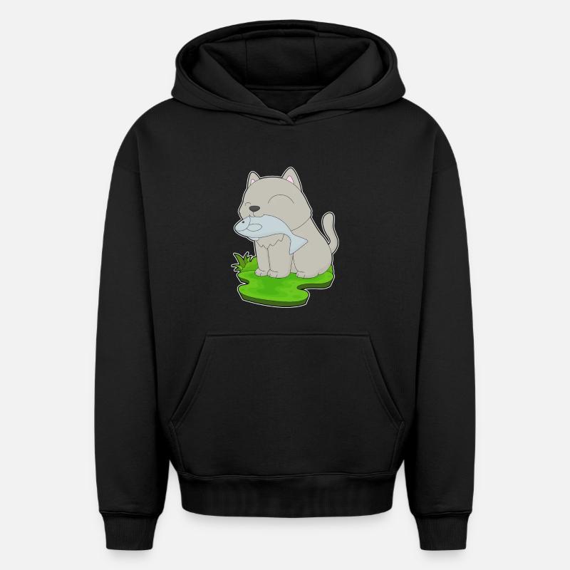 Pêche au chat pêcheur - Sweat à capuche unisexe oversize épais SPREAD - noir