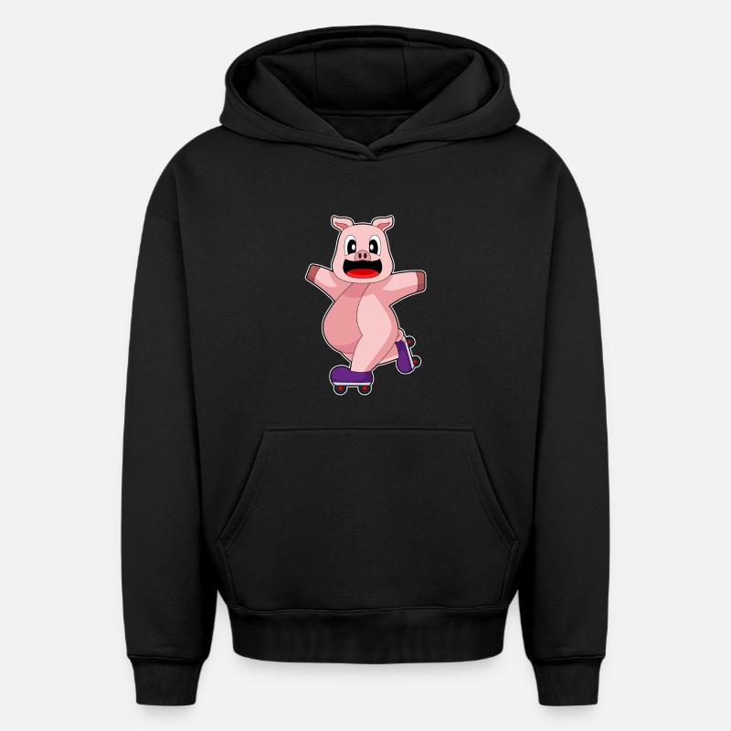 Schwein Inline skating Rollschuhe - Oversized Heavyweight Unisex Hoodie - Schwarz