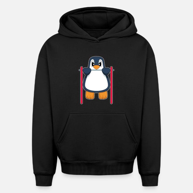 Penguin Bodybuilder Tractions Culturisme - Sweat à capuche unisexe oversize épais SPREAD - noir