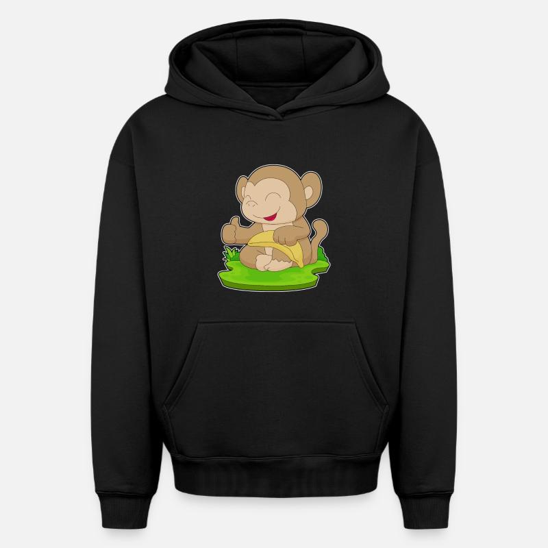 Singe Banane Fruit - Sweat à capuche unisexe oversize épais SPREAD - noir