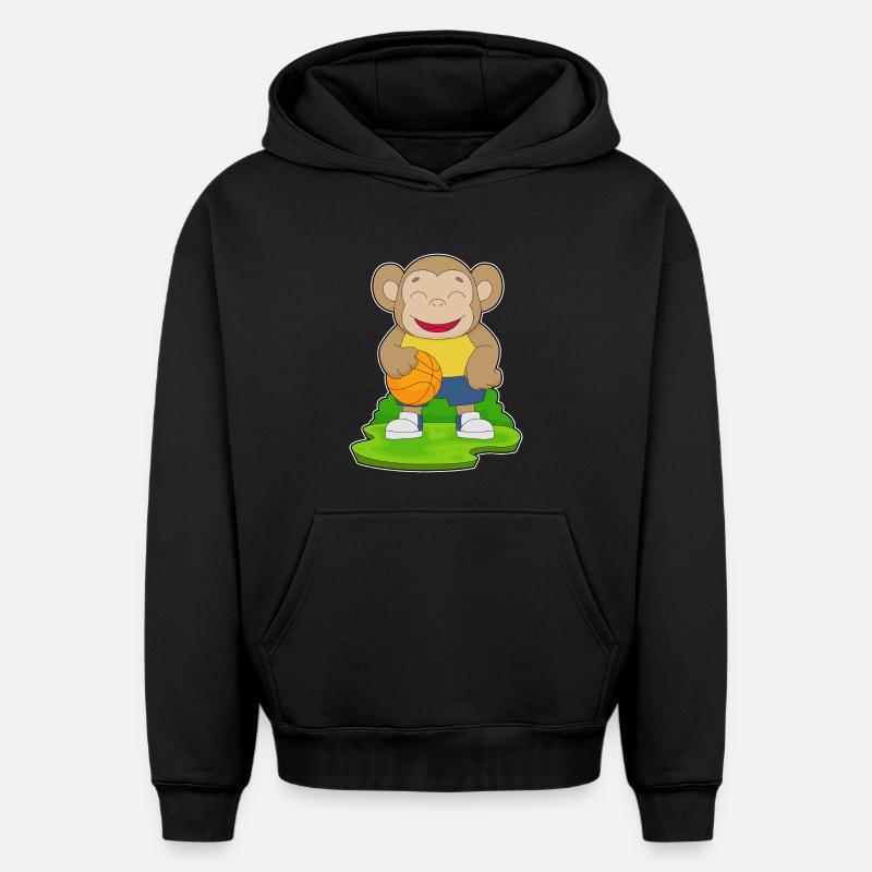 Singe Basketteur Basketteur - Sweat à capuche unisexe oversize épais SPREAD - noir