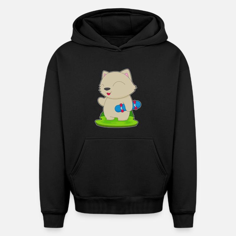 Chat Skater Skateboard - Sweat à capuche unisexe oversize épais SPREAD - noir