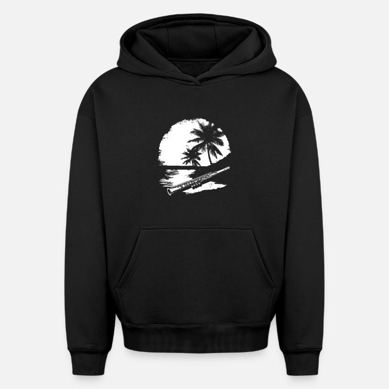 Flûte graphique - Sweat à capuche unisexe oversize épais SPREAD - noir
