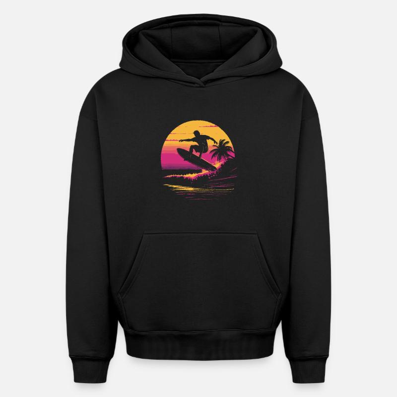 Surfeur des années 90 - Sweat à capuche unisexe oversize épais SPREAD - noir