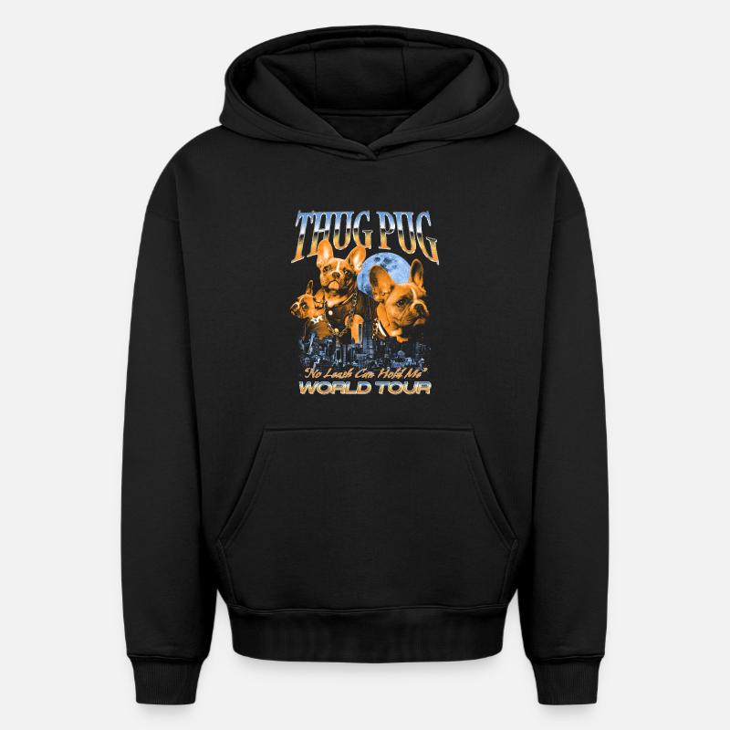 Thug Pug – Tour du monde - Sweat à capuche unisexe oversize épais SPREAD - noir