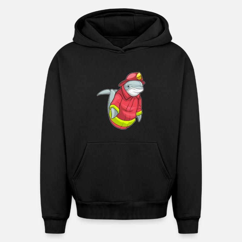 Dolphin Pompier Pompier Brigade - Sweat à capuche unisexe oversize épais SPREAD - noir
