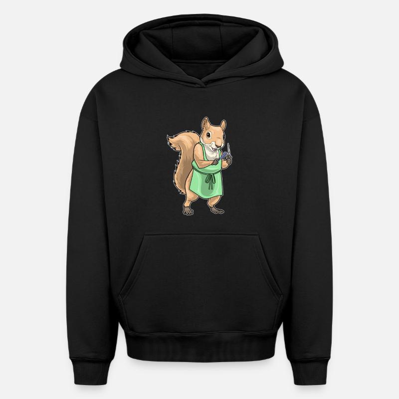 Écureuil Coiffeur Ciseaux Peigne - Sweat à capuche unisexe oversize épais SPREAD - noir