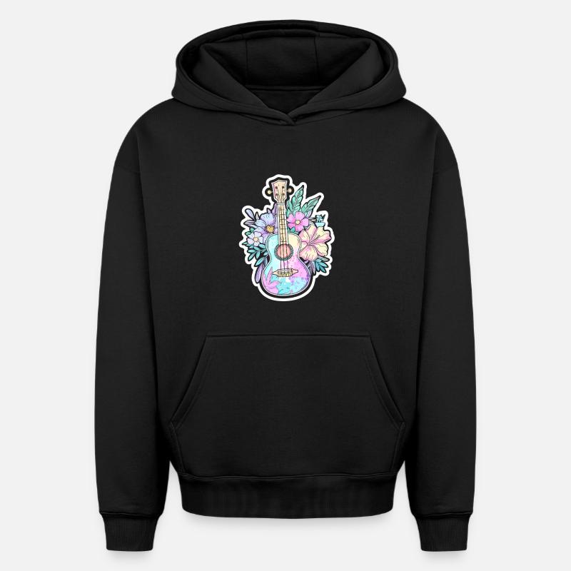 Ukulélé Style BD - Sweat à capuche unisexe oversize épais SPREAD - noir