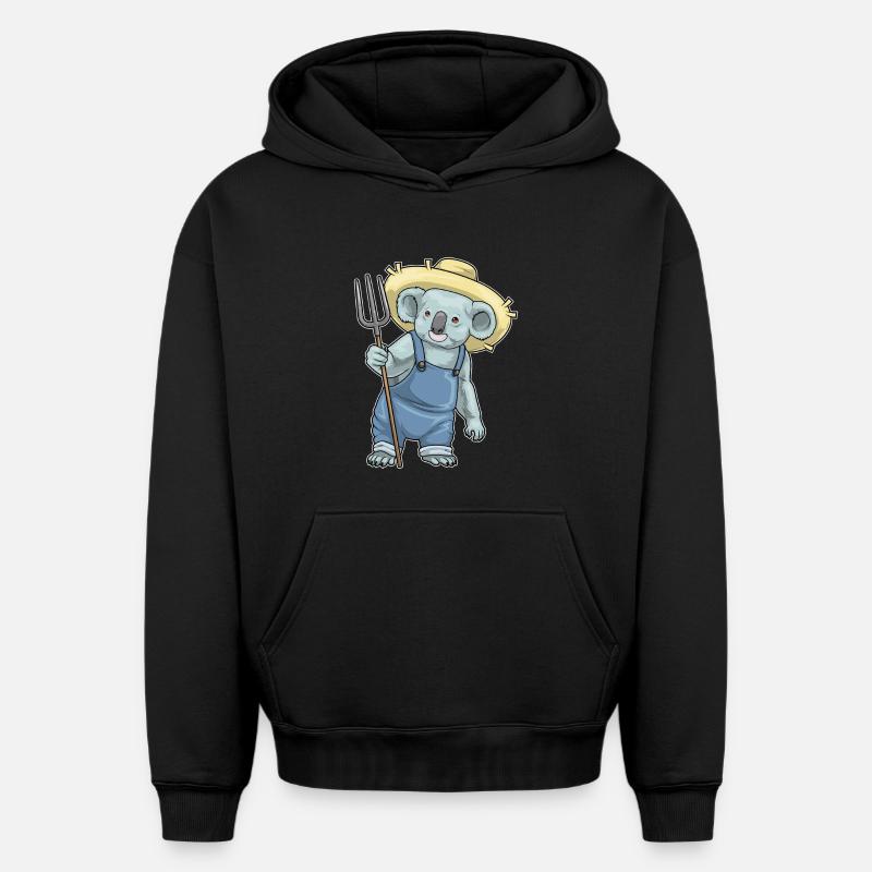 Fourche Koala Farmer - Sweat à capuche unisexe oversize épais SPREAD - noir