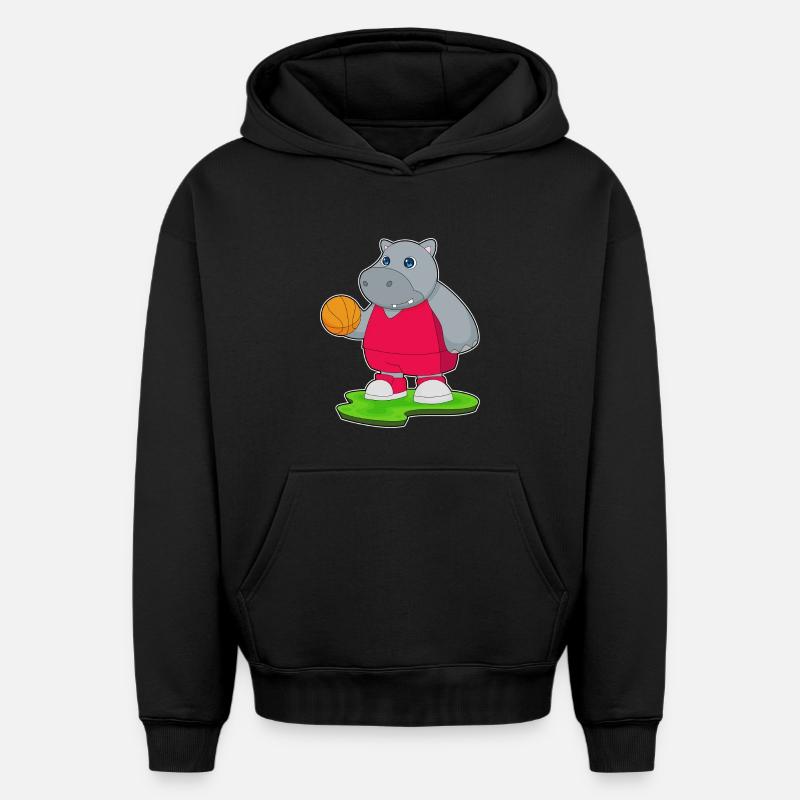 Hippopotame Basketteur Basketteur - Sweat à capuche unisexe oversize épais SPREAD - noir