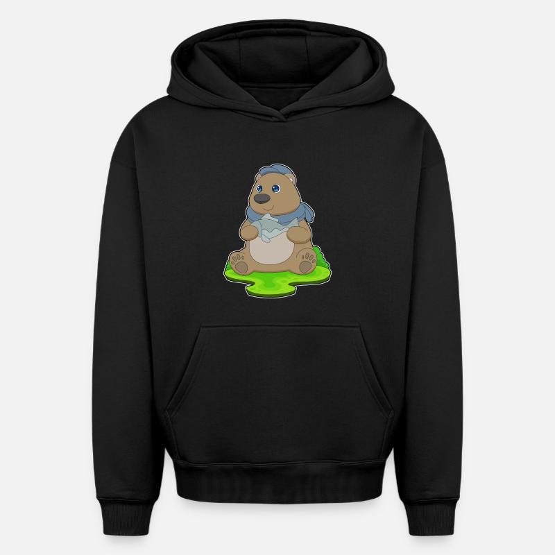 Poisson-ours - Sweat à capuche unisexe oversize épais SPREAD - noir