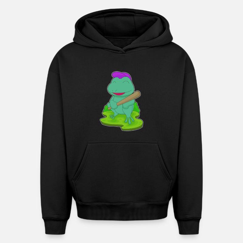 Grenouille Baseball Batte de Baseball - Sweat à capuche unisexe oversize épais SPREAD - noir