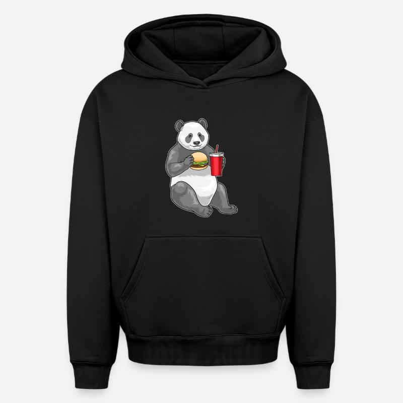 Panda Cheeseburger - Sweat à capuche unisexe oversize épais SPREAD - noir