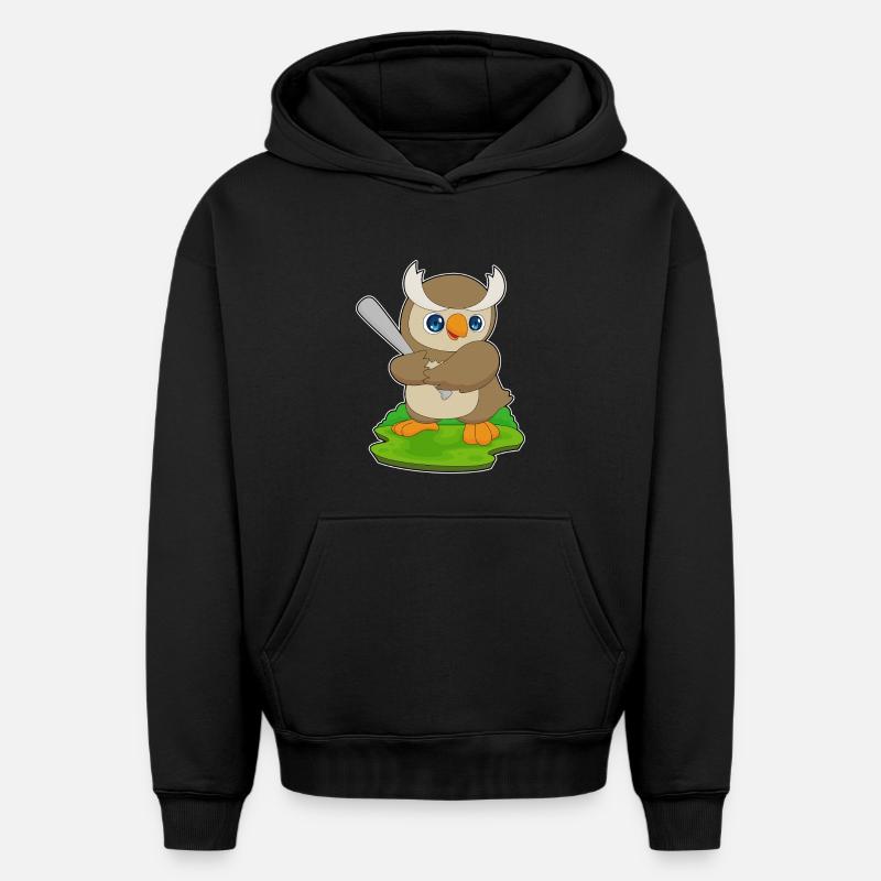 hibou baseball bâton de baseball - Sweat à capuche unisexe oversize épais SPREAD - noir