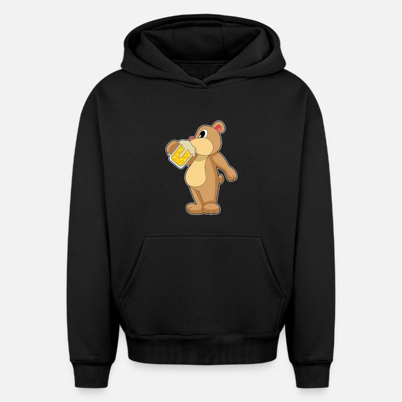 Bière Bär - Sweat à capuche unisexe oversize épais SPREAD - noir