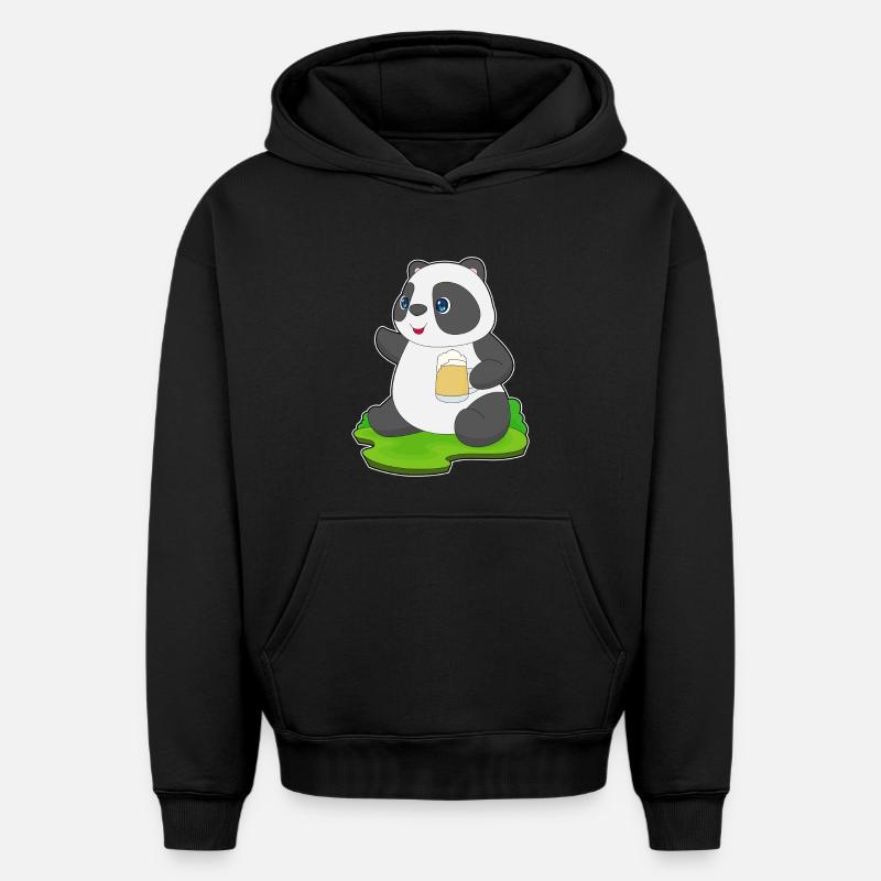 Bière Panda - Sweat à capuche unisexe oversize épais SPREAD - noir