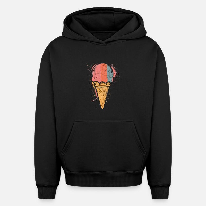Retro Eiscreme - Oversized Heavyweight Unisex Hoodie - Schwarz