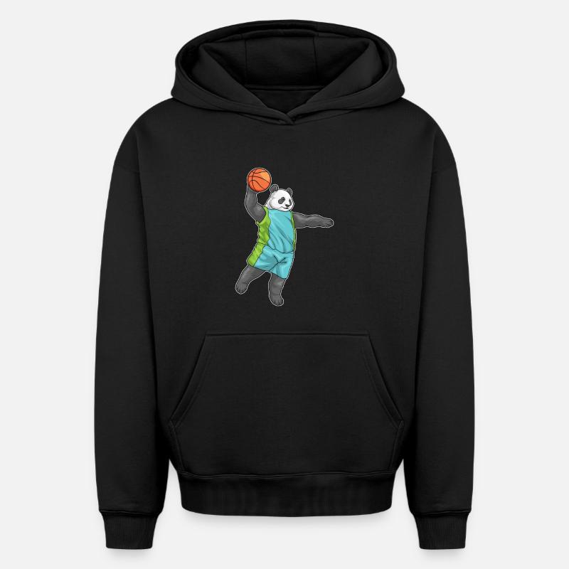 Panda Basketteur Basketteur - Sweat à capuche unisexe oversize épais SPREAD - noir