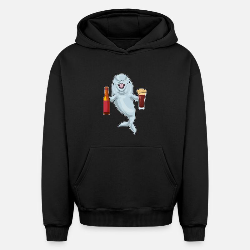 Bouteille de bière Dolphin - Sweat à capuche unisexe oversize épais SPREAD - noir