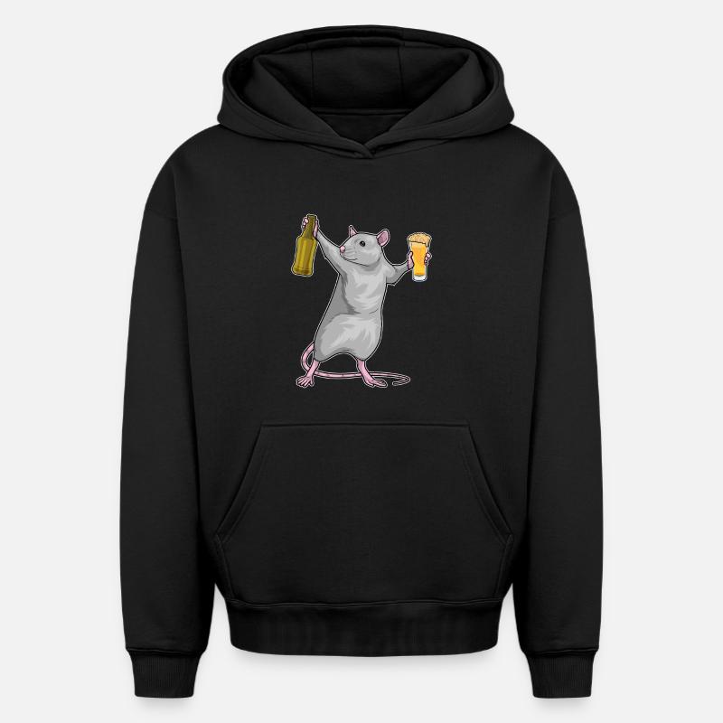 Rat Bouteille de bière - Sweat à capuche unisexe oversize épais SPREAD - noir