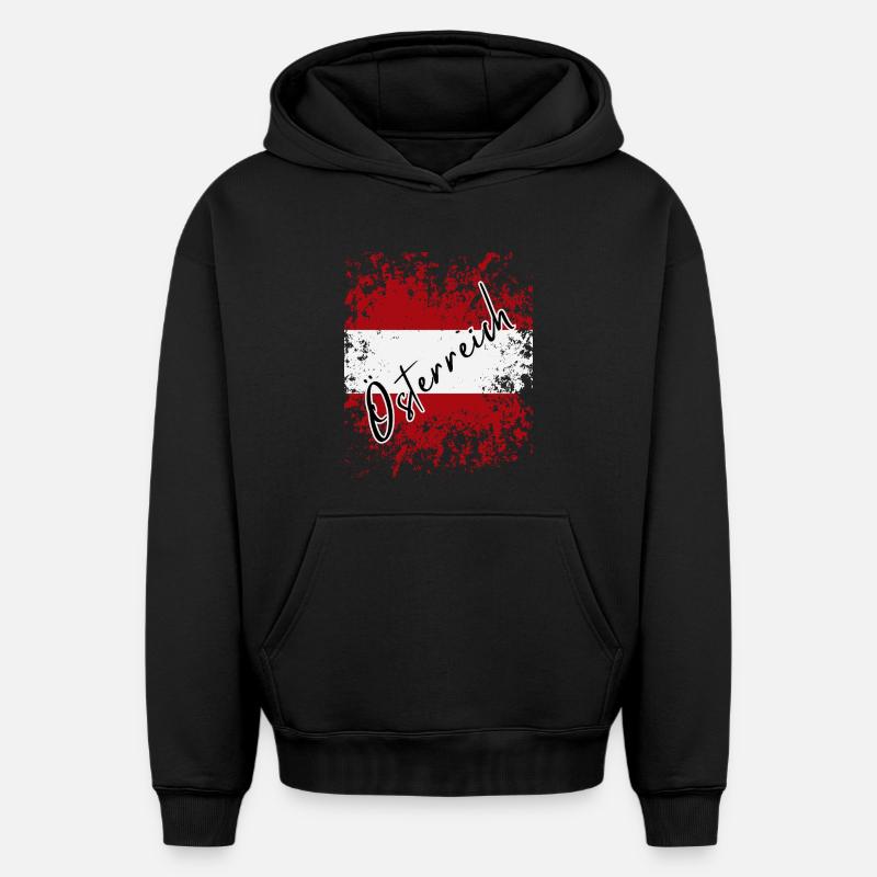 Drapeau de l’Autriche, fierté autrichienne - Sweat à capuche unisexe oversize épais SPREAD - noir