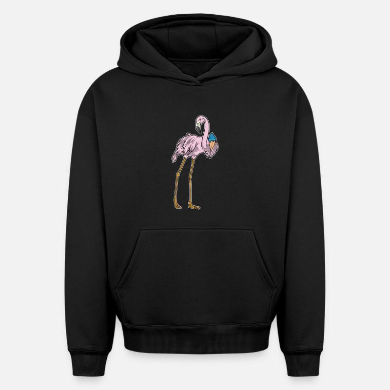 Glace Flamingo Waffle - Sweat à capuche unisexe oversize épais SPREAD - noir