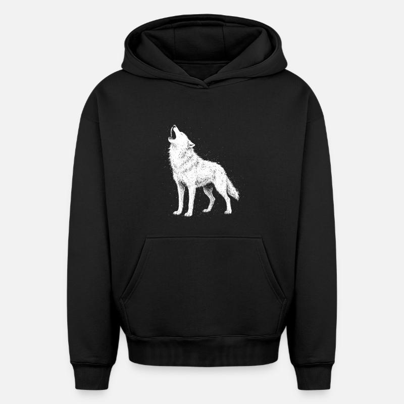 Hurlement de loup - Sweat à capuche unisexe oversize épais SPREAD - noir