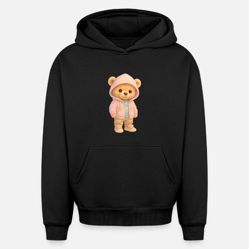 Süßer Kapuzenpullover Bär - Oversized Heavyweight Unisex Hoodie - Schwarz