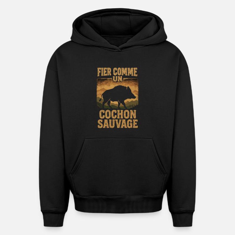 Fier Comme Un Cochon Sauvage - Sweat à capuche unisexe oversize épais SPREAD - noir