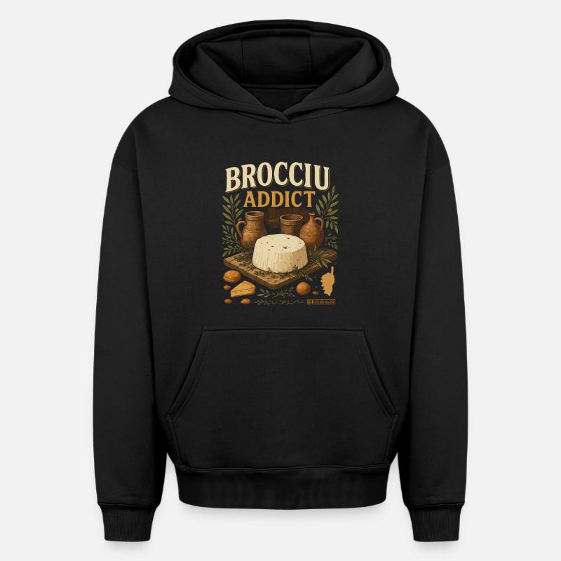 Brocciu Addict - Sweat à capuche unisexe oversize épais SPREAD - noir