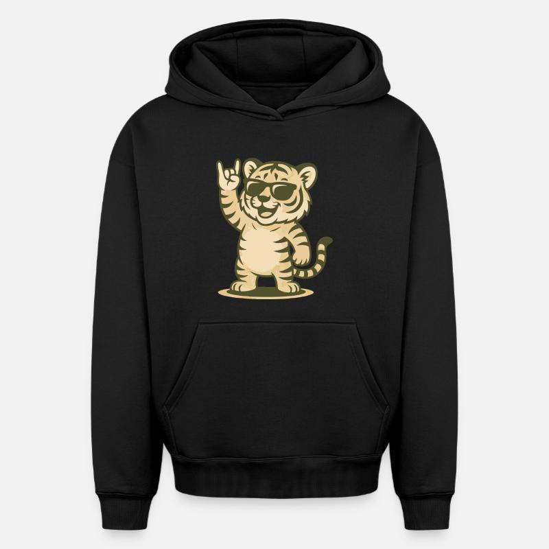 Tigre Rock’n’Roar - Sweat à capuche unisexe oversize épais SPREAD - noir