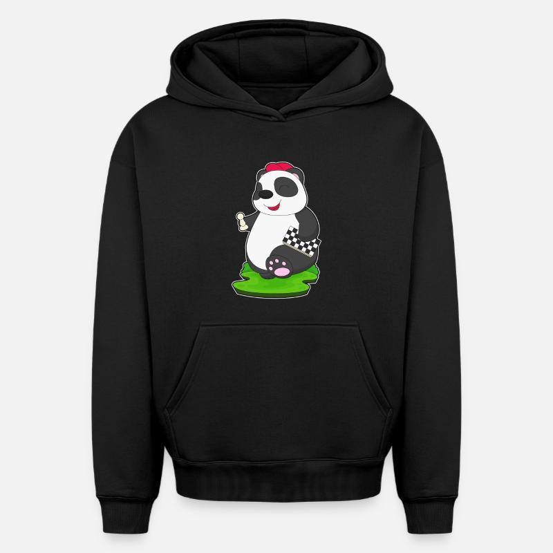 Panda Chess Piece Échiquier - Sweat à capuche unisexe oversize épais SPREAD - noir